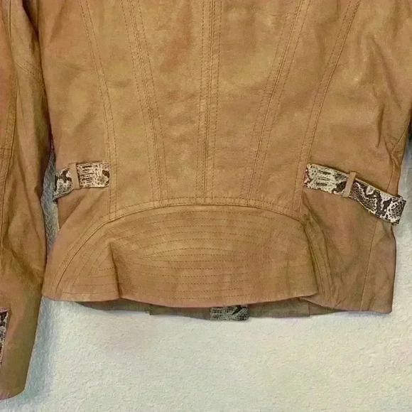 Etcetera tan leather snakeskin jacket sz 2 preppy moto 90s fall winter *flaw - Picture 11 of 13